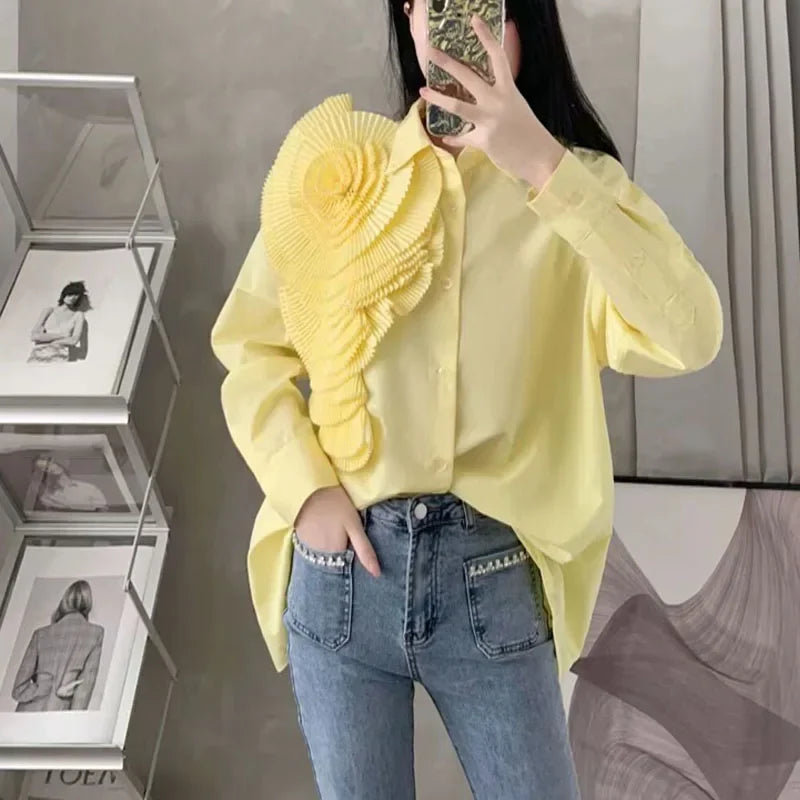 Brynn |  Chic Fashion 3D Floral Turn Down Collar Blouse