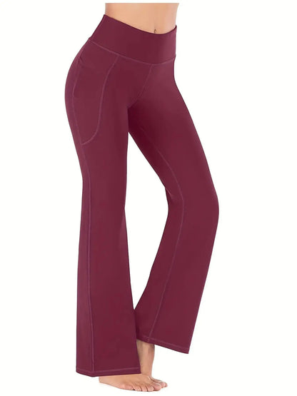 Women's Flared Pants with Pockets, Flared Leg Yoga Pants High Waist Fitness Casual Tummy Tuck Pants - TrendHavenCo