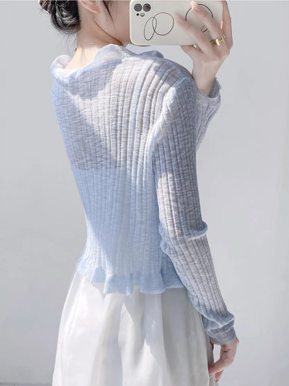 Sylvia | Lace Trim One Button Long Sleeve Crop Top