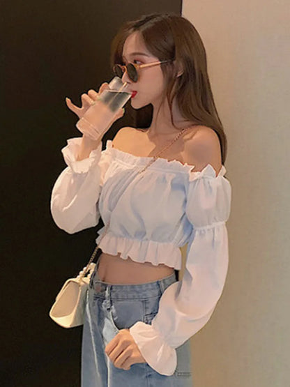 Anna | Long sleeve Sexy Blouse Off Shoulder Top - TrendHavenCo