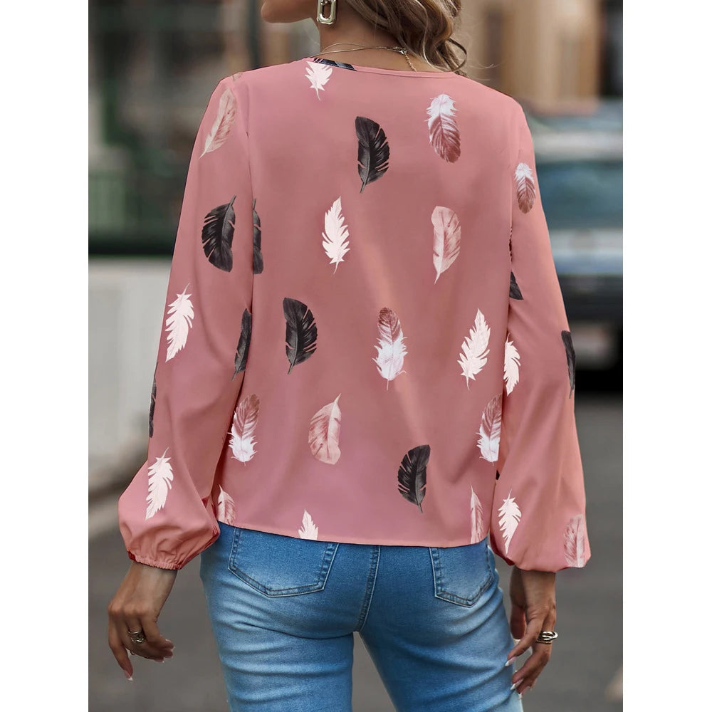 Charlee | Stylish Top long Sleeve Feather Pattern Tops
