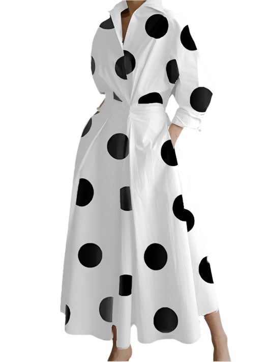 Teagan | Long Sleeve Dot Print Elegant Maxi Dress