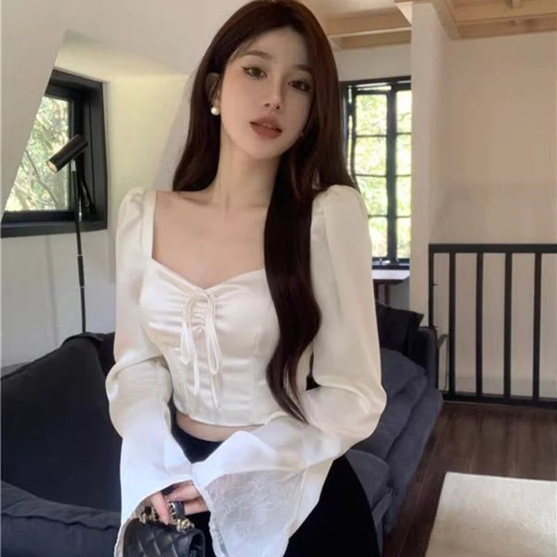 Willow | Lace Patchwork Flare Sleeve Blouse - TrendHavenCo