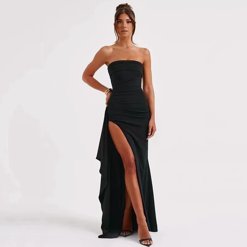 Amina | Slash Neck Strapless Party Evening Dress