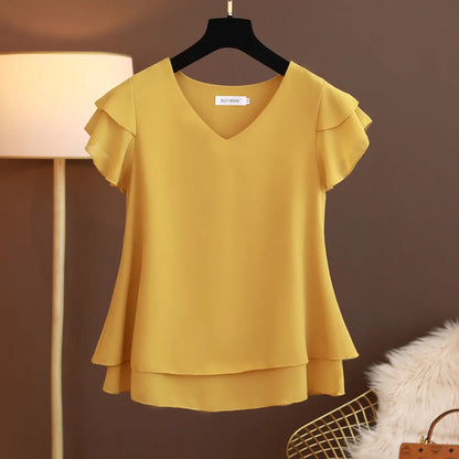 Anne | V-Neck Chiffon Shirt - TrendHavenCo