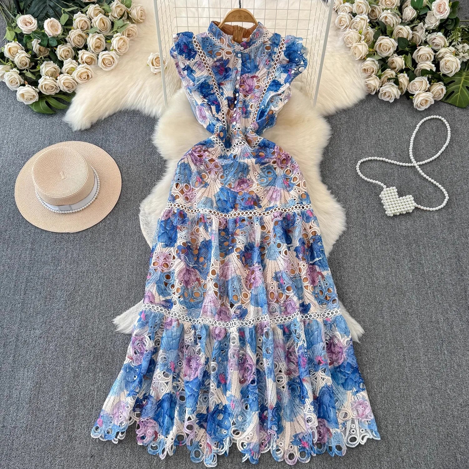 Sophia l Luxury Flower Embroidery Maxi Dress - TrendHavenCo