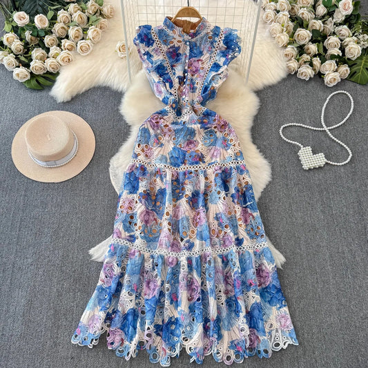 Sophia l Luxury Flower Embroidery Maxi Dress - TrendHavenCo