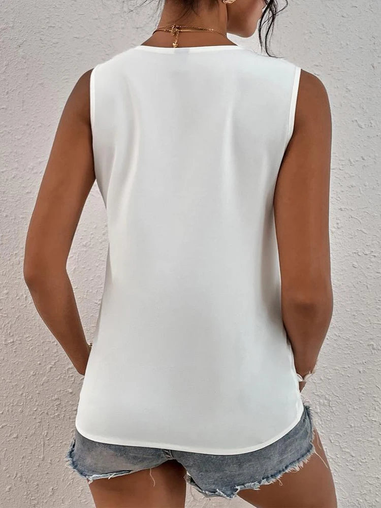 Rachel | Sleeveless V-neck Lace Blouse - TrendHavenCo