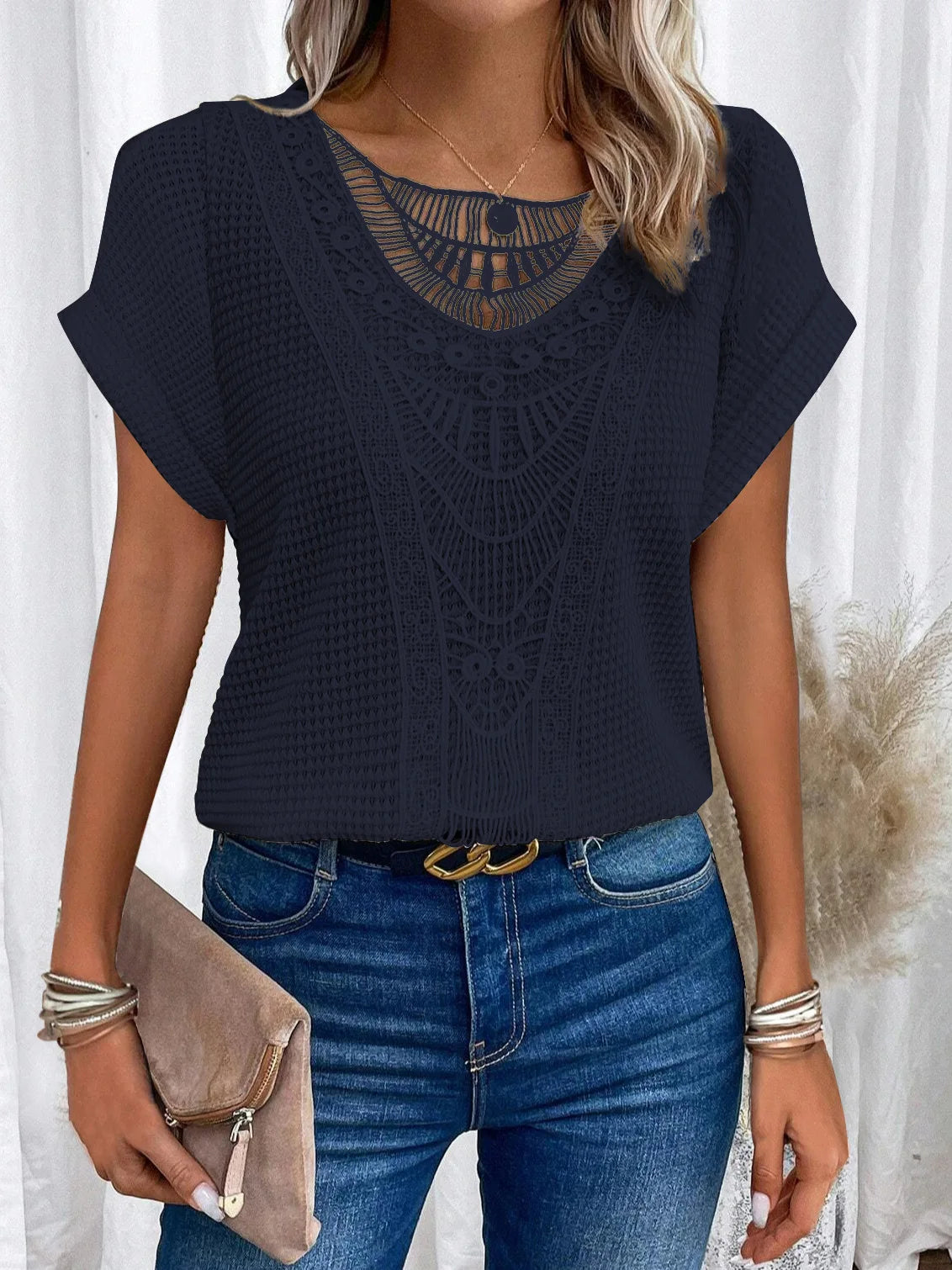 Elisse | Fashion Lace Stitching T-shirt For Women - TrendHavenCo