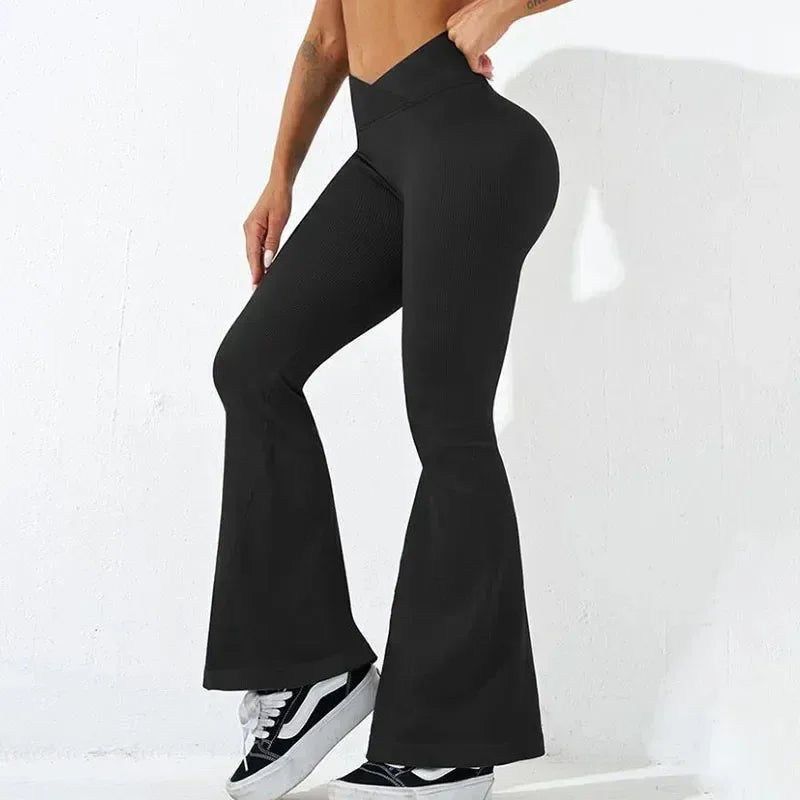 Sexy Slim Flared Pants Cross Waist Legging Women Seamless Gym Running Cycling Knit Yoga Stretch Butt Lift High Waist Pants - TrendHavenCo