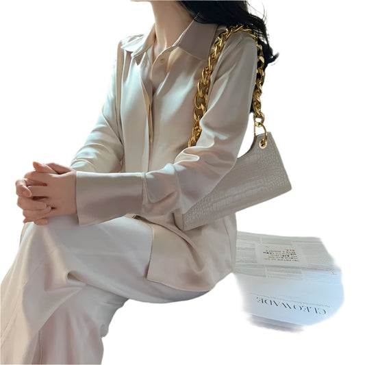 Mya | Satin Blouse Long Sleeve Shirt