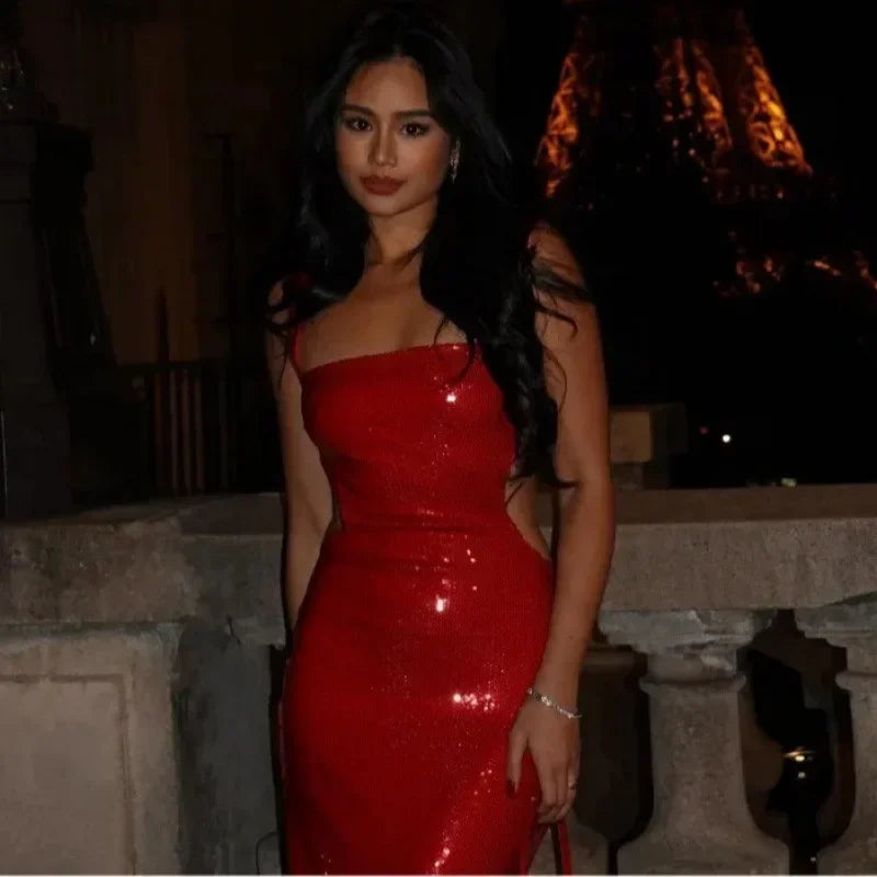 Blair | Suspender Backless Glitter Long Dress