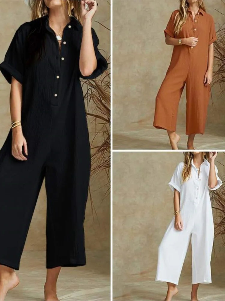 Amiyah | Cotton And Linen Loose Simple Jumpsuits