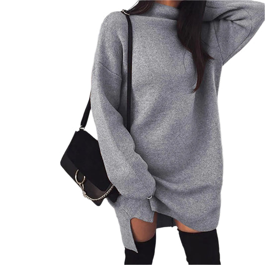 2024 Women Casual Turtleneck Long Sleeve Sexy Mini Dress Solid Color Loose Evening Party Dresses Elegant Glamorous Daily Costume - TrendHavenCo