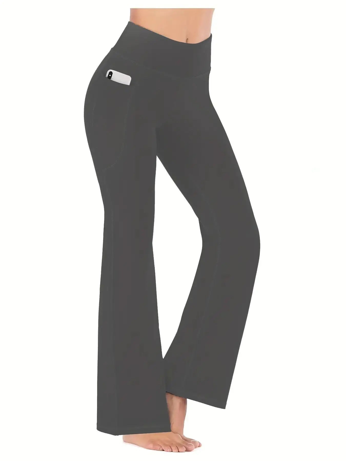 Women's Flared Pants with Pockets, Flared Leg Yoga Pants High Waist Fitness Casual Tummy Tuck Pants - TrendHavenCo