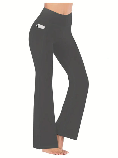 Women's Flared Pants with Pockets, Flared Leg Yoga Pants High Waist Fitness Casual Tummy Tuck Pants - TrendHavenCo