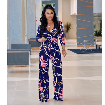 Rosalia | V-neck long sleeved printed jumpsuit