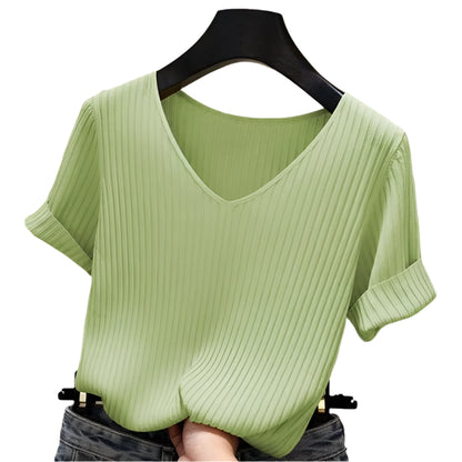 Alivia | Short Sleeve Blouse V-Neck Knitted Blouse