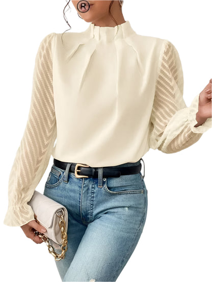 Elaisa | Half-turtleneck Pullover Chiffon Shirt - TrendHavenCo