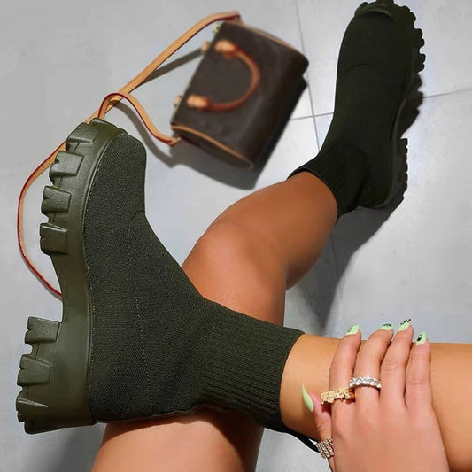 Elizabeth | Short Knitting Platform Boots - TrendHavenCo