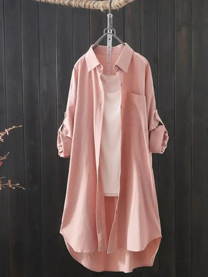 Sunny | Simple Solid Color Long Shirt Blouse