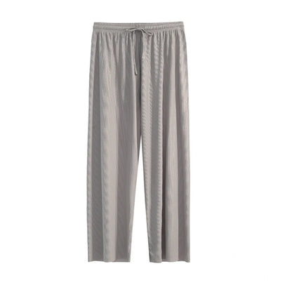 Women Ankle-Length Wide Leg Pants Casual Summer Solid Elastic Waist Loose Ice Silk Pants Spring Summer Female Trousers - TrendHavenCo