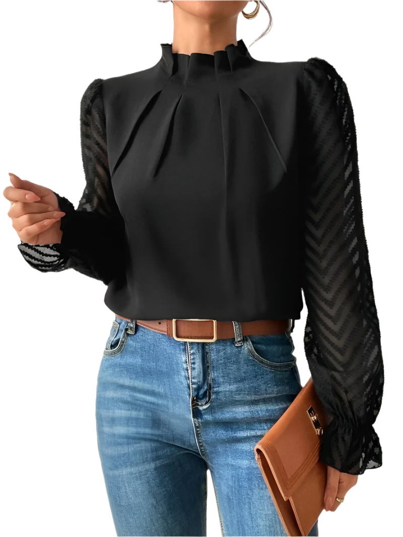 Elaisa | Half-turtleneck Pullover Chiffon Shirt - TrendHavenCo
