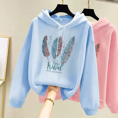 Arya | Feather Printed Hoodies Loose Sweatshirt