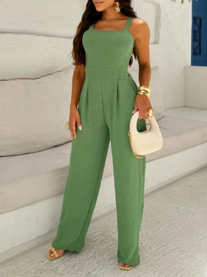 Aria | Square Neck Spaghetti Strap Wide Leg Jumpsuits