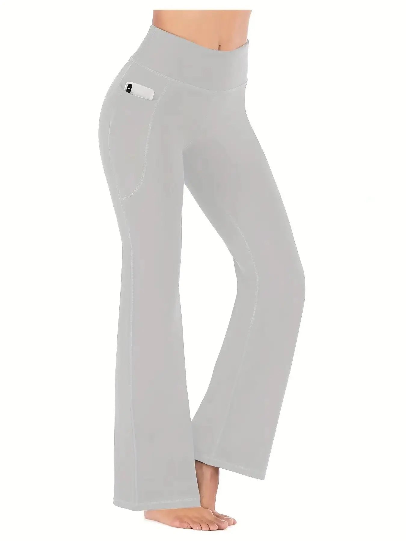 Women's Flared Pants with Pockets, Flared Leg Yoga Pants High Waist Fitness Casual Tummy Tuck Pants - TrendHavenCo