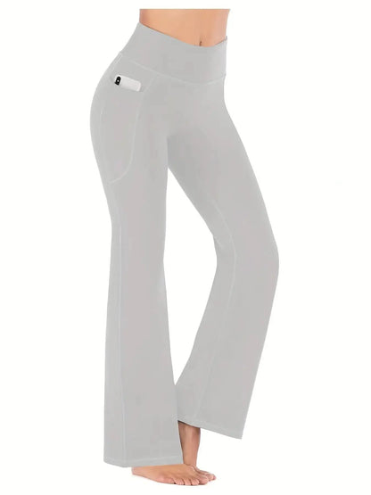 Women's Flared Pants with Pockets, Flared Leg Yoga Pants High Waist Fitness Casual Tummy Tuck Pants - TrendHavenCo