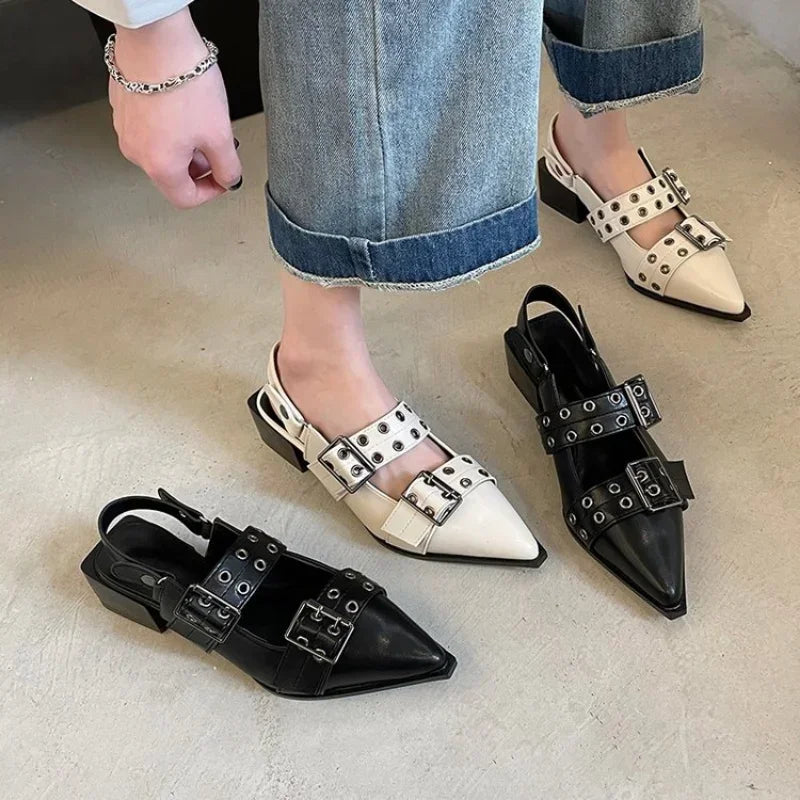 Bianca | Pointed Rivet Single Shoes