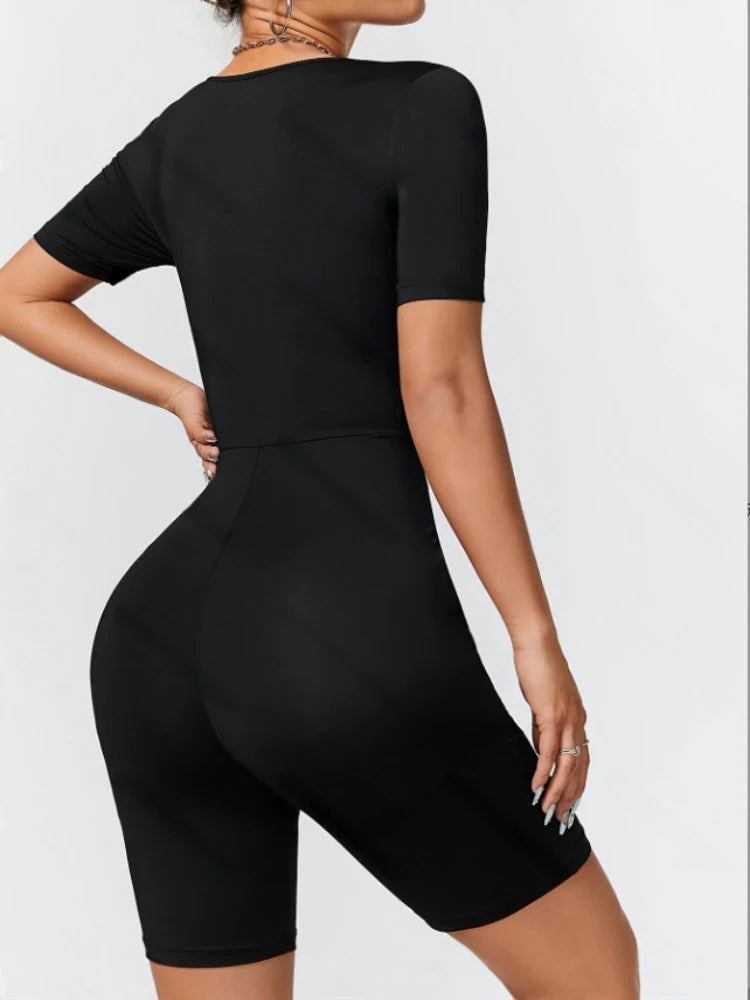 Alia | Slim Fit Square Neck Short Sleeved Jumpsuit