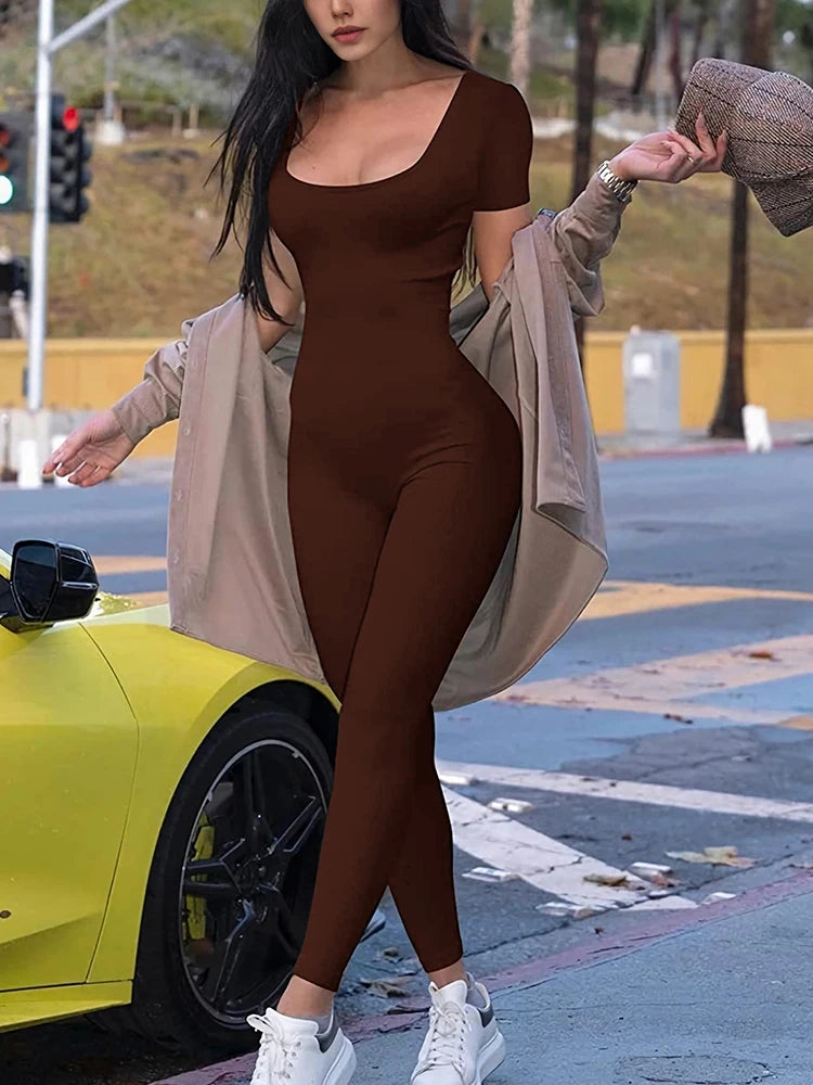 Briar | Short Sleeve Solid Skinny Bodycon Jumpsuits