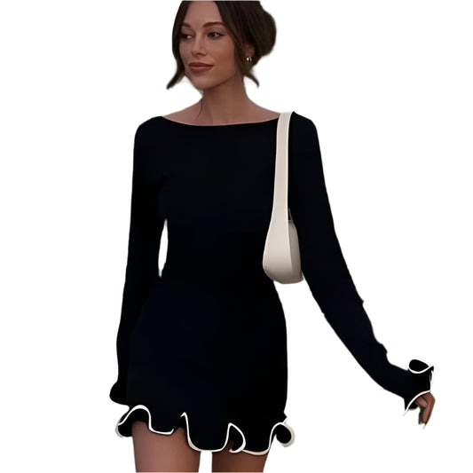 Ryleigh | Round Neck Pleat Long Sleeve Dress