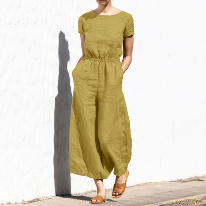 Jazlyn | O Neck Short Sleeve High Waist Wide Leg Pants