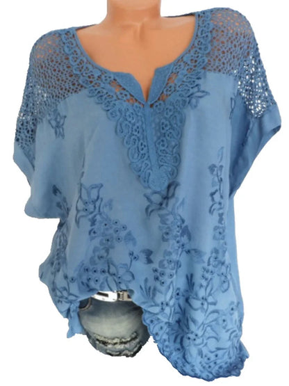 Celestine | Loose Short-Sleeved Lace Blouses - TrendHavenCo