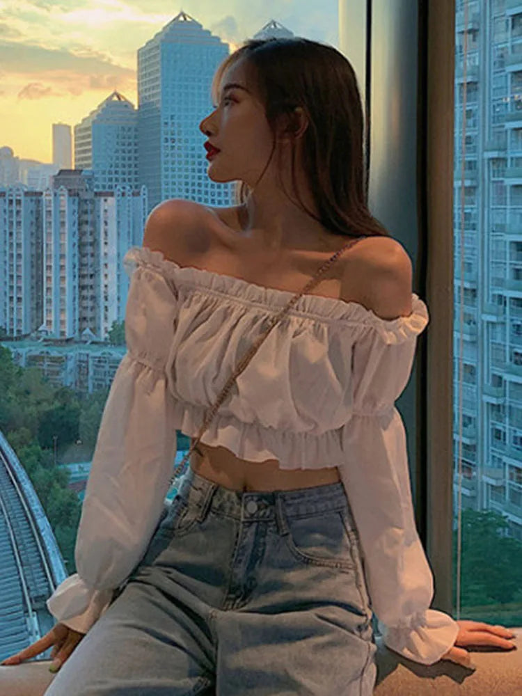 Anna | Long sleeve Sexy Blouse Off Shoulder Top - TrendHavenCo