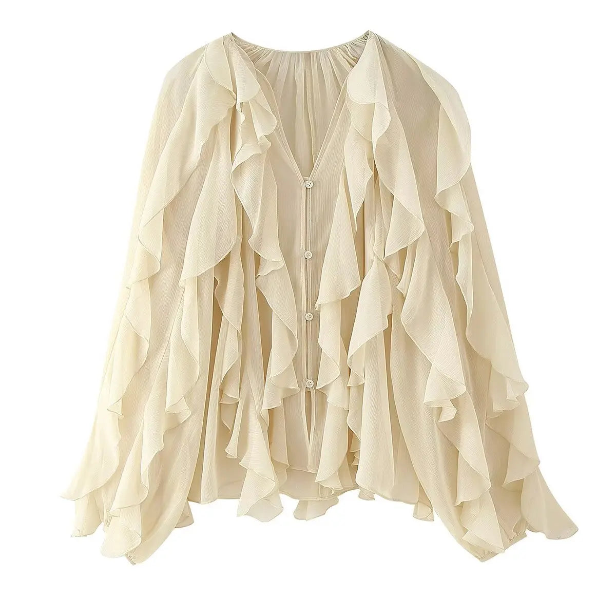 Azalea | Sexy Semi-sheer Ruffle Shirt Long Sleeve Blouse