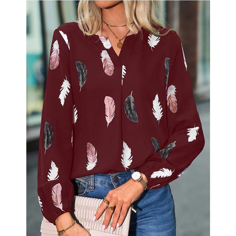 Charlee | Stylish Top long Sleeve Feather Pattern Tops