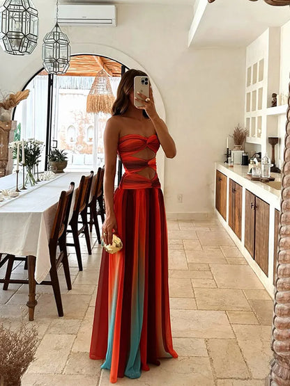Aisha | Strapless Long Dress Ruffled High Waist