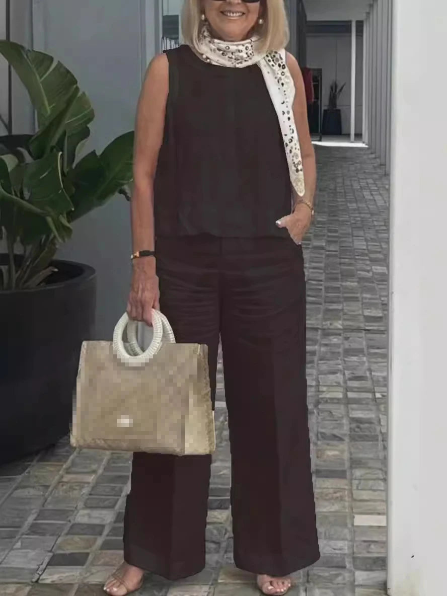 Calliope | Sleeveless Loose Blouse Wide Leg Pants
