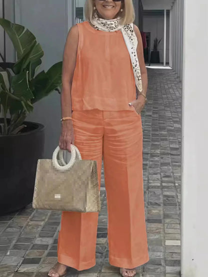 Calliope | Sleeveless Loose Blouse Wide Leg Pants