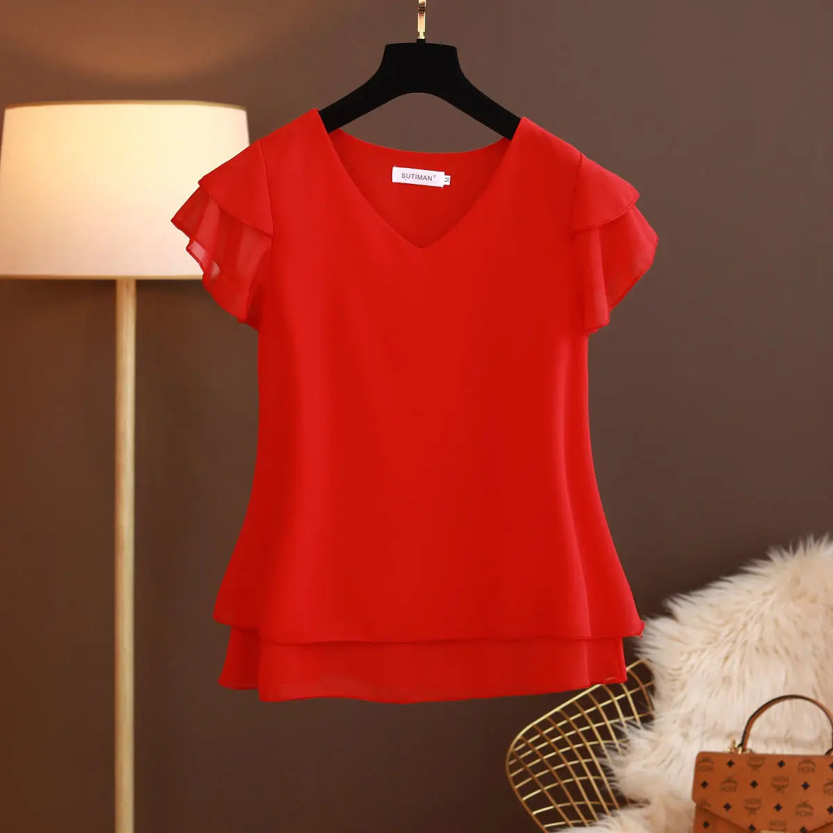 Anne | V-Neck Chiffon Shirt - TrendHavenCo