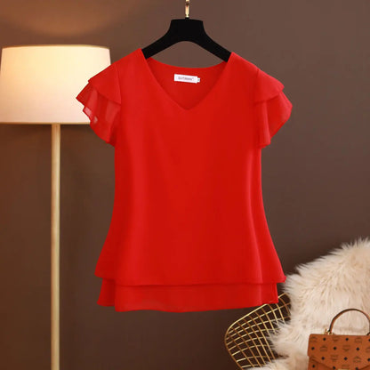 Anne | V-Neck Chiffon Shirt - TrendHavenCo