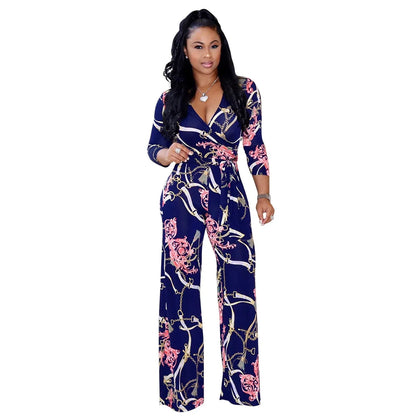 Rosalia | V-neck long sleeved printed jumpsuit
