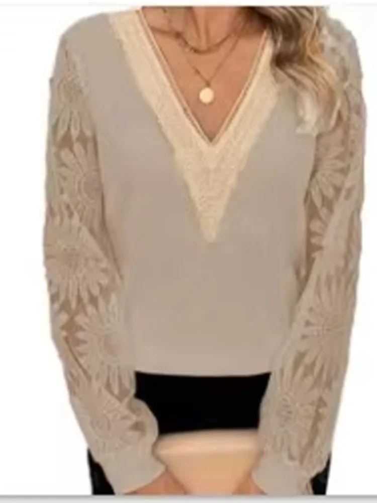 Stella | Lace Long Sleeve Blouse Tops - TrendHavenCo