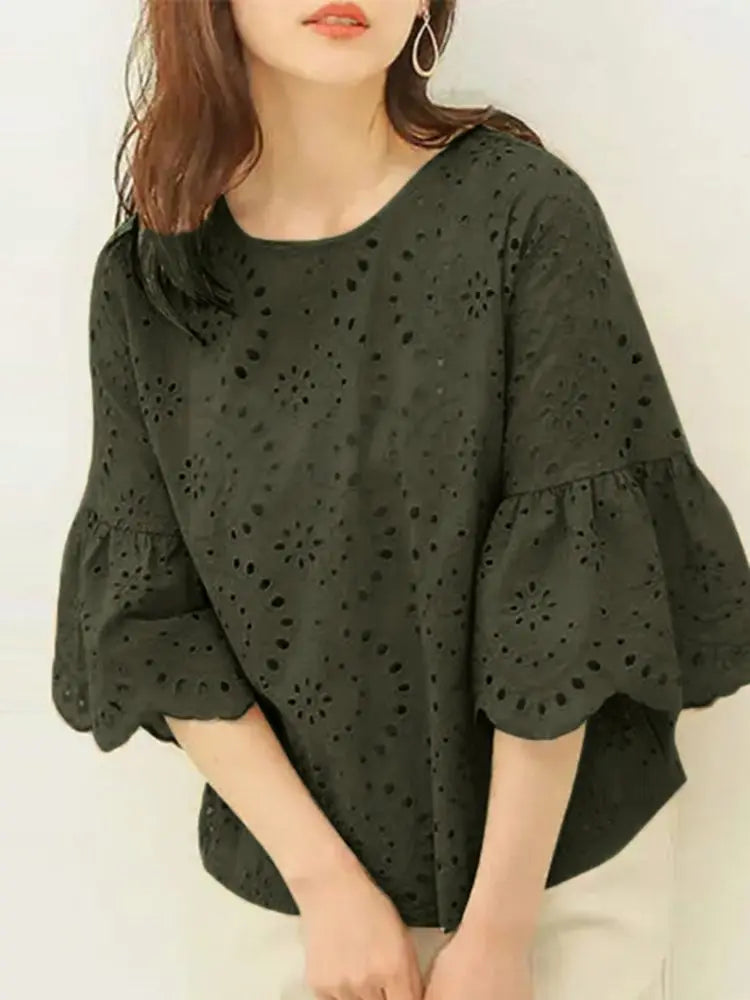 Serena | Elegant Lace Crochet Blouse - TrendHavenCo