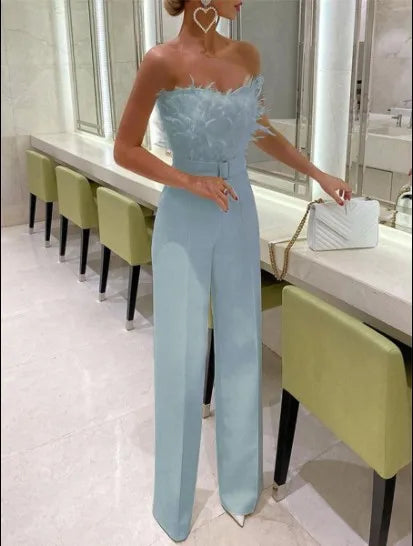 April | Long Jumpsuit Strapless Slash Neck