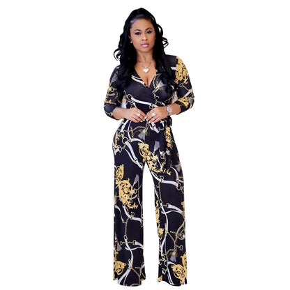 Rosalia | V-neck long sleeved printed jumpsuit